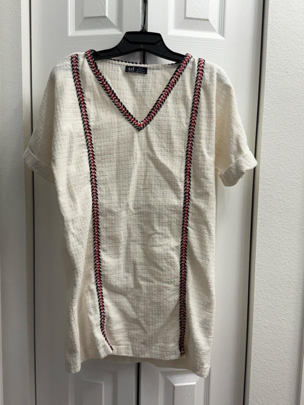 Zara Cream Tunic with Black and Red Trim